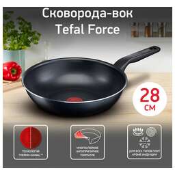 TEFAL Сковорода ВОК (WOK) Force 4218628, 28см, без крышки, черный [9100048319]