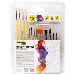 SILWERHOF Набор кистей Color (наб.15шт) пон.кр.№1,2,3,4,5/плос.№1/2, 1/4, 4/кр.№3,5/плоск.№1/2, 4, 8/синт.веер.№4