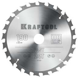 KRAFTOOL Fast, 190 х 20 мм, 24Т, пильный диск по дереву (36950-190-20)