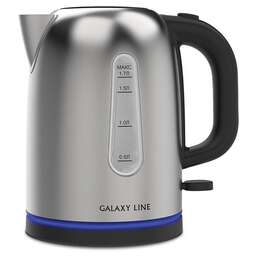 GALAXY LINE Чайник электрический GL 0366, серый, металл, 2200 Вт, 1,7 л, корус из нерж. стали 304, контроллер Strix, индикатор работы, указатель уровня воды, скрытый нагревательный элемент, автоотключение