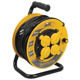 IEK Удлинитель силовой INDUSTRIAL PLUS (WKP15-16-04-30-44) 3x1.5кв.мм 4розет. 30м ПВС 16A катушка желтый