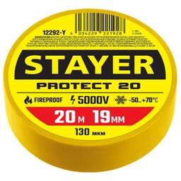 STAYER PROTECT-20, 19 мм х 20 м, 5 000 В, желтая, изолента ПВХ, Professional (12292-Y)