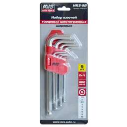 AVS TOOLS Набор ключей торцевых шестигранных шаровых 9 предметов (1,5-10мм) AVS HKS-9B