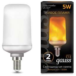 GAUSS Лампа светодиодная 5Вт цок.:E14 свеча 220B св.свеч.бел.теп. (упак.:1шт) (157401105)