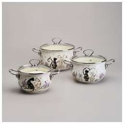 AGNESS НАБОР КАСТРЮЛЬ ЭМАЛИРОВАННЫЙ, СЕРИЯ "LAVANDER CATS 6ПР. 2,0/2,8/3,8Л ДИА.18/20/22СМ 943-107