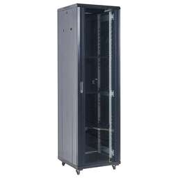 REXANT Шкаф коммутационный (04-1866-212) напольный 18U 600x600мм пер.дв.стекл 2 бок.пан. металл направл.под винты 800кг черный 46кг 230град. 987мм IP20 сталь