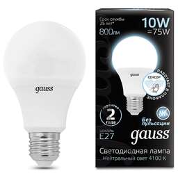 GAUSS Лампа светодиодная 102502210-M 10Вт цок.:E27 груша 220B св.свеч.бел.нейт. A60 (упак.:10шт)