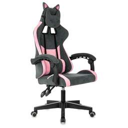 KNIGHT Кресло игровое Kitty, ткань, до 120кг, механизм наклона спинки, шарнирные подлокотники, серый/розовый