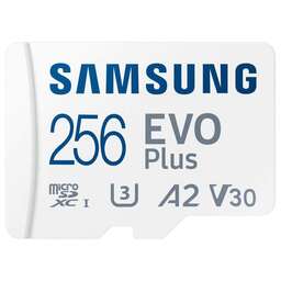 SAMSUNG Карта памяти microSDXC UHS-I U3 EVO Plus 256 ГБ, 160 МБ/с, Class 10, MB-MC256SA, 1 шт., переходник SD