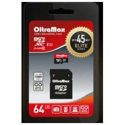 OLTRAMAX 64GB microSDXC Class 10 UHS-1 Elite + адаптер SD 45 MB/s [OM064GCSDXC10UHS-1-ElU1]