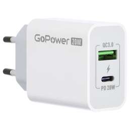 GOPOWER Зарядное устройство 1USB+1TYPE-C 20W QC3.0 00-00028401 WHITE