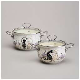 AGNESS НАБОР КАСТРЮЛЬ ЭМАЛИРОВАННЫЙ, СЕРИЯ "LAVANDER CATS" 4ПР. 2,0/2,8Л ДИА.18/20СМ 943-102