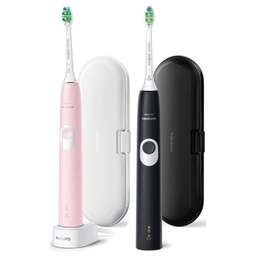 PHILIPS Набор электрических зубных щеток Sonicare ProtectiveClean HX6800/35 с 2 дорожными футлярами, насадки для щётки: 2шт, цвет:черный и розовый