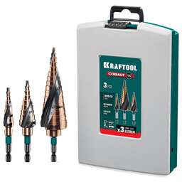 KRAFTOOL COBALT 3 шт., 4-32мм, азотирование, винтовая спираль, набор сверл ступенчатых(29691-4-32-H3)