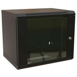 WRLINE Шкаф коммутационный (WR-TW-1266-GP-RAL9004) настенный 12U 600x600мм пер.дв.стекл 2 бок.пан. направл.под винты 60кг черный 500мм 650мм IP20 сталь