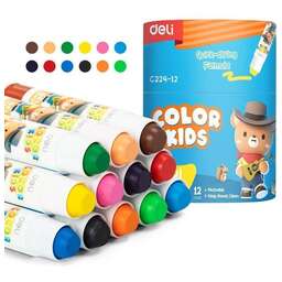 DELI Гелевые мелки EC224-12 Color Kids кругл. 12цв. (12шт) дл.80мм д.15мм