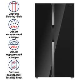 MAUNFELD Холодильник двухкамерный MFF177NFB Side by Side, инверторный черный