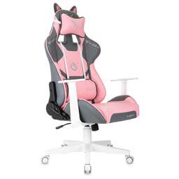 KNIGHT Кресло игровое Catzy, на колесиках, экокожа, серый/розовый