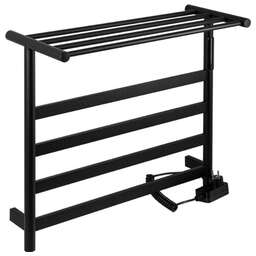 KRAFTTE - Полотенцесушитель электрический, 510 х 575 х 220 мм, лесенка на 4 перекладины с полкой, 75 Вт, из нержавеющей стали, сенсорное управление с таймером до 24 часов, цвет ЧЁРНЫЙ. 44019