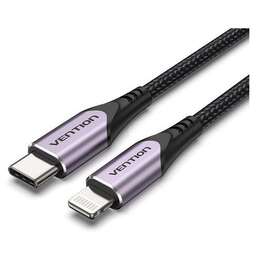 VENTION Кабель TACVF, Lightning (m) - USB Type-C (m), 1м, MFI, в оплетке, черный / фиолетовый