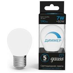GAUSS Лампа LED E27, шар, 7Вт, 105102307-D, одна шт