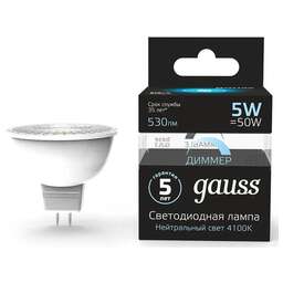 GAUSS Лампа светодиодная MR16 5Вт цок.:GU5.3 спот 220B св.свеч.бел.нейт. (упак.:1шт) (101505205-D)
