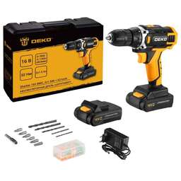 DEKO Sharker 16V в кейсе + набор 63 инструмента для дома, 16В, 2х1.5Ач 083-1041