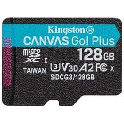 KINGSTON Карта памяти microSDXC UHS-I U3 Canvas Go Plus 128 ГБ, 170 МБ/с, Class 10, SDCG3/128GB, 1 шт., переходник SD