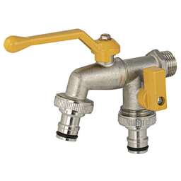МАК - Кран водоразборный 1/2" двойной, ручка "рычаг" жёлтая. 31309