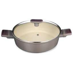 AGNESS СОТЕЙНИК СО СТЕКЛ. КРЫШКОЙ И АНТИПРИГАРНЫМ ПОКРЫТИЕМ PFLUON MARBLE, 26*7,5 СМ 902-105