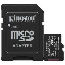 KINGSTON Карта памяти microSDXC UHS-I U1 Canvas Select Plus 256 ГБ, 150 МБ/с, Class 10, SDCS3/256GB, 1 шт., переходник SD