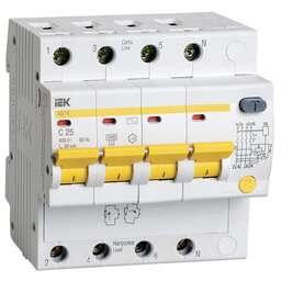 IEK Выключатель автом. дифф. тока MAD10-4-025-C-030 АД14 25A тип C 4.5kA 30мА AC 4П 230/400В 5мод белый (упак.:1шт)