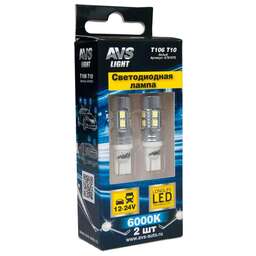 AVS T106 T10/белый/(W2,1x9,5d) 10 SMD 2835 12-24V, блистер 2 шт