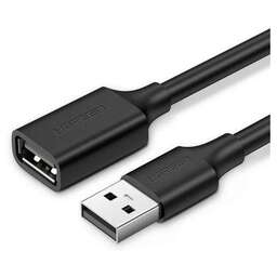 UGREEN Кабель US103, USB 2.0 A(m) (прямой) - USB 2.0 A (f) (прямой), 2м, пакет, черный [10316]