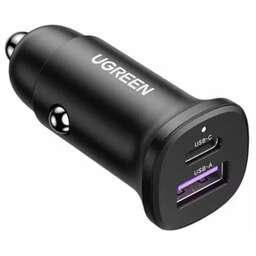 UGREEN Автомобильное зарядное устройство EC305 (25845) USB-C PD+USB-A QC 30W Fast Car Charger с чехлом. Цвет: черный
