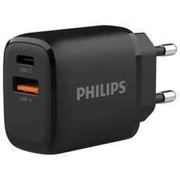 PHILIPS Сетевое зарядное устройство DLP4327, USB-A, USB-C, 25Вт, 1.5A, черный [dlp4327cb/70]