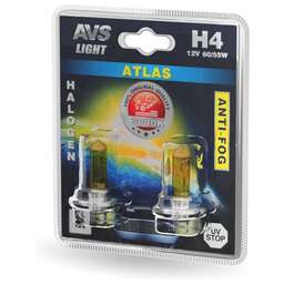 AVS Галогенная лампа /ATLAS ANTI-FOG/желтый H4.12V.60/55W.блистер 2шт