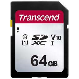 TRANSCEND Карта памяти SDXC UHS-I U1 300S 64 ГБ, 100 МБ/с, Class 10, TS64GSDC300S, 1 шт., без адаптера