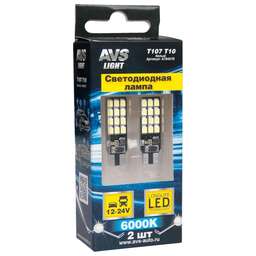 AVS T107 T10/белый/ (W2.1x9.5d) 24SMD 2835, блистер 2 шт