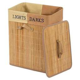 РЫЖИЙ КОТ Корзина для белья, бамбук, 2 секции, цвет: натуральный, размер: 40*30*50 см (104495)