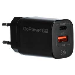 GOPOWER Зарядное устройство 1USB+1TYPE-C 35W QC3.0 00-00028403 BLACK
