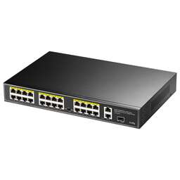 CUDY Коммутатор 24-Port 10/100M PoE+ Switch with 2 Gigabit Port+ 1SFP 300W 24-Port 10/100M PSE RJ-45 +2 Gigabit RJ- 45 +1SFP Port with 24 POE Ports Switch with Built-in power supply, support 16-port IEEE 802.3at PoE+ Injector, Rack-mountable Steel case, 300W Internal