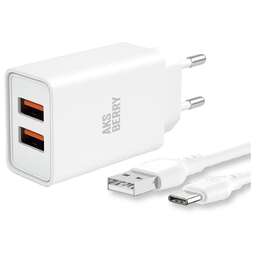 AKSBERRY (6900203240019) T38 2 USB 2.4A + Type-C белый