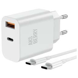 AKSBERRY (6900253240015) T43 20W PD + QC3.0 + кабель Type C , белый
