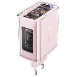 ACEFAST Сетевое зарядное устройство A45 Sparkling series PD65W GaN (2*USB-C+USB-A) charger (EU). Цвет: нежно-розовый