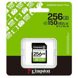 KINGSTON Карта памяти Canvas Select Plus SDXC UHS-I U3 256 ГБ, 150 МБ/с, Class 10, SDS3/256GB
