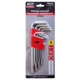AVS TOOLS Набор ключей торцевых изогнутых TORX 9 предметов (T10-T50) АVS TXL-9
