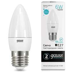 GAUSS Упаковка ламп LED E27, свеча, 6Вт, 10 шт. [33226]