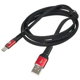 DIGMA Кабель USB Type-C (m) - USB (m), 1.2м, плоский, в оплетке, 2A, черный / красный [type-c-1.2m-flat-blk]