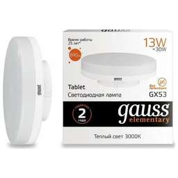 GAUSS Лампа светодиодная Elementary GX53 13Вт цок.:GX53 таблетка 220B 3000K св.свеч.бел.теп. Tablet (упак.:1шт) (83813)